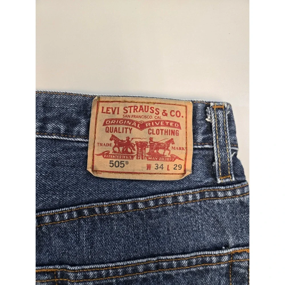 Levis 505 Regular Fit Y2K Jeans Mens 34x29 Medium Wash Blue Straight 27.5 inseam